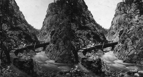 In Platte Canon (Canyon), Colorado.Fine Neg. Train old E.W. Kelley, 1928