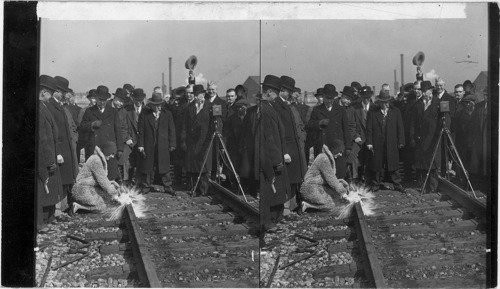 The Christening--Celebration of Driving the Golden Spike into Place, Heavy Duty Rail, Pennsylvania R.R., from Chicago to New York