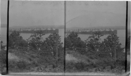 Looking East from the West bank of the Hudson (about ten miles south of West Point) to a group of old boats "scrapped" by the U.S. after the War