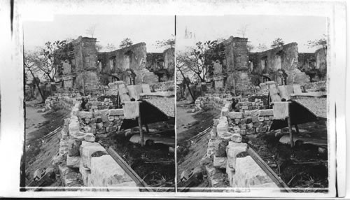 Building destroyed to erect Filipino Breastworks - captured by American troops, Pasig, P.I