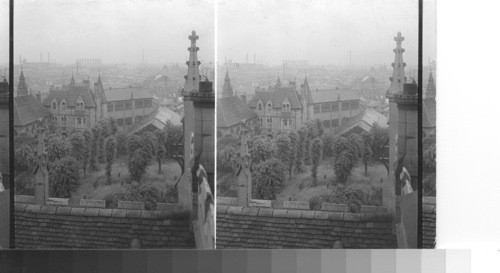 From the roof of the Holy Trinity to the town and factories. Coventry, England