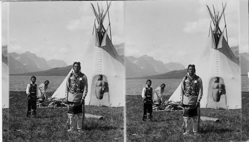 Blackfoot Indians and Teepee. Glacier National Park. Montana Two Guns White Calf--- in Foreground. Not Model for Nickel