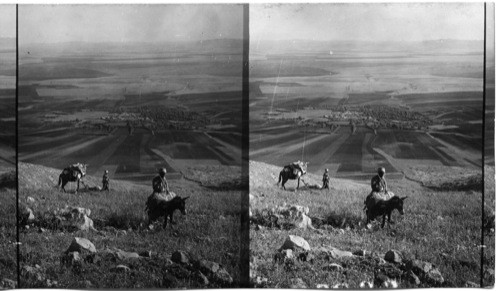 From Hill of Moreh over Shunen and Plain of Esdraelon. Palestine