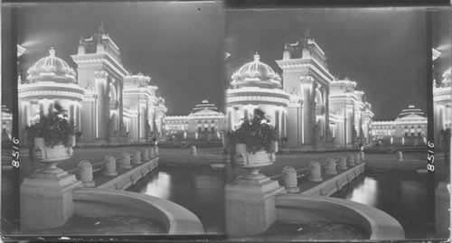 Palace of Liberal Arts and Government Building at night, Louisiana Purchase Exposition