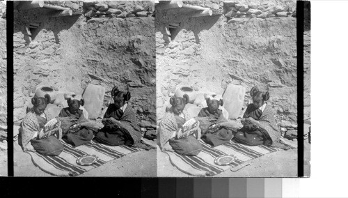 Indian Girls Weaving Baskets- Village of Shipanlovi. Stopi Reservation - Arizona