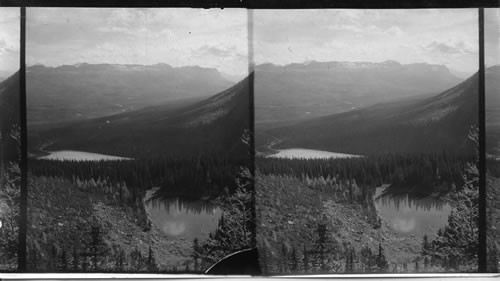 Mirror Lake, Lake Louise and the Great Bow Valley from Lake Agnes, Rocky Mt., Alberta, Canada