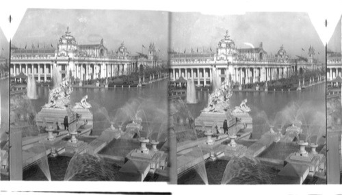 World's Fair.[fountains, waterfalls, buildings]