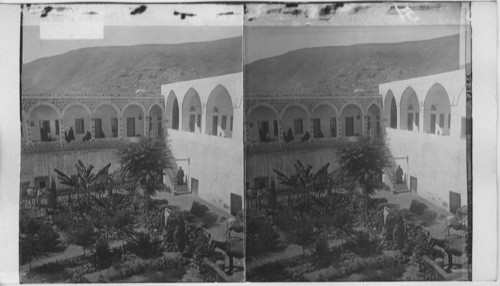 Inside the court of an Oriental inn, Tiberias, Palestine