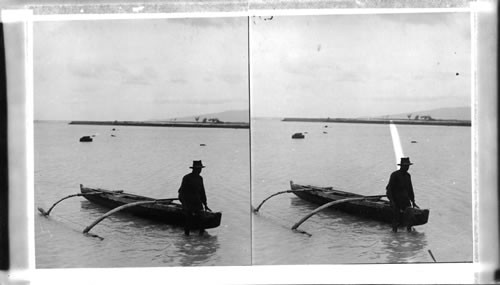 A South Sea Islander's Canoe with Outrigger, Hawaii