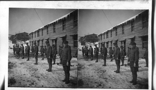 American Camp Scenes. Boys of the 302nd Infantry. Taking Gas Drill, Camp Devens, Mass