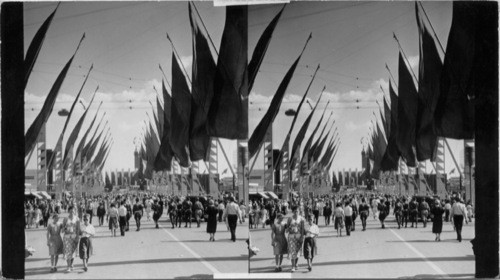 S. along Ave. of Flags to Hall of Science Bldg., Century of Progress