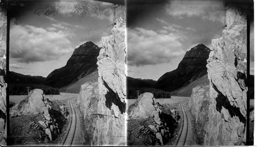 A Railroad Cut, Mt. Stephen and the Kicking Horse River, near Field, B.C., Can