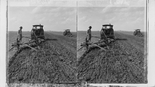 Farming on a million and half-acre Texas Ranch - Giant tractors drawing 12-disc-bottom plows and harrows