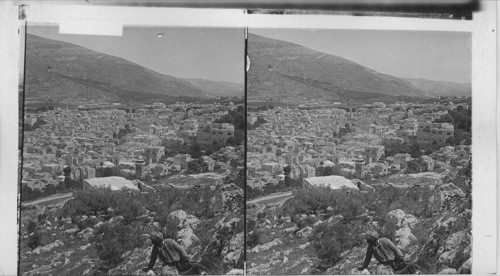 North from Gilboa over jexreeth plain to Horna of Hattin and Sea of Galilee, (S.W.) Palestine