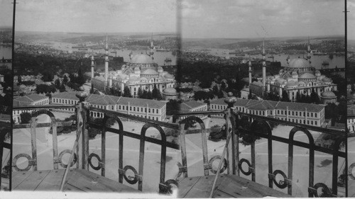 Stamboul’s great Suleiman Mosque, N. W. over Golden Horn to Pera. Turkey