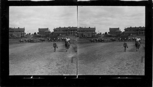 Jr. riding class Ft. San Houston under the direction of Top Sgr. Bat. E. 12th field art [?]. Ft. San Houston, San Antonio, Tex