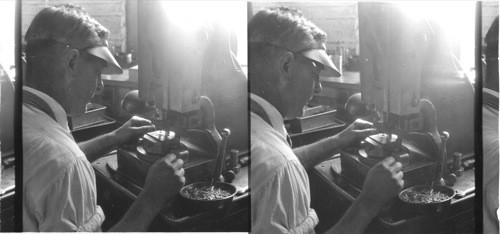 Foot punch press, trimming off edges of rings, Jabel Ring Co., Newark, N.J