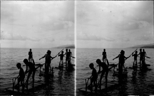 "Catamaran flotilla" at sea, Dominica, B.W.I. B.W.I.?