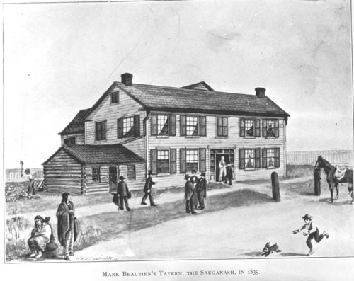 Mark Beaubien's Tavern. The Sauganash, in 1835, Chicago