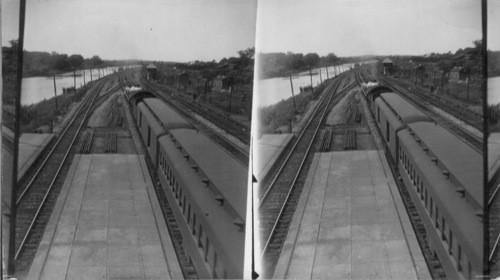 Looking W. from R.R. Signal Bridge to N.Y. City R.R. tracks & Barge Canal near Clyde, N.Y