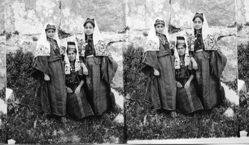 Costume of single and married young women of Bethlehem of Judea. Palestine