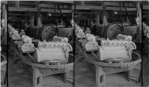 Motor Blocks going to the "Tumbling" to be cleaned and polished, Ford Motor Plant, Detroit, Mich