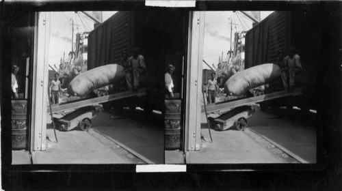 Port Houston unloading wool from box cars & loading Sam on ocean liner. #42