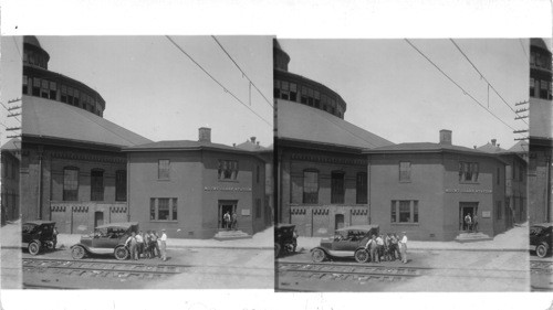 N.W. to Mount Clare Station of the B. & O. R.R. now used as auxiliary offices of the Freight Office. Was erected in 1830 as the first passenger and freight station in America & the oldest in the World. Baltimore, MD