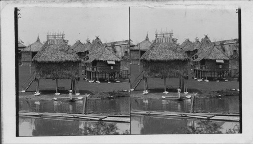 Philippine Exhibit. Group of Visayan Village Houses across Arrow Head Lake. St. Louis World's Fair