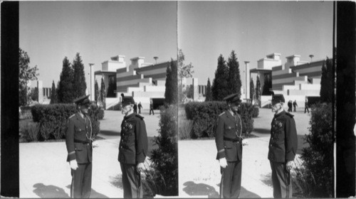 Uniforms of World's Fair Guards - Right 1893, left, 1933. In Court of Honor, Century of Progress, 1933