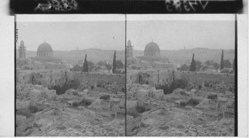 Looking toward Mosque of Omar and Mt. of Olives, Jerusalem, Palestine