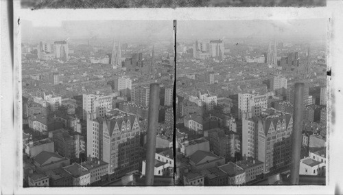 Looking from Times Building. 362 feet above Street. N.E. past Fifth Ave. Churches and Hotels. New York City