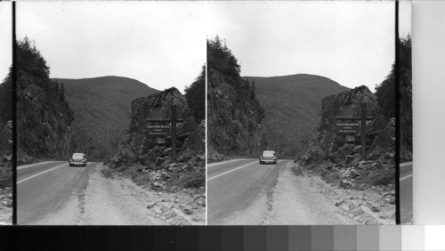 Entering Crawford Notch from the North, N.H. [sign reads Crawford Notch State Reservation]