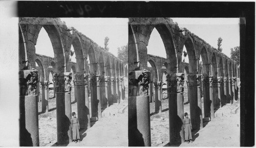 Arabic arcade formed from ancient pillars and capitals, Baalbek, Syria