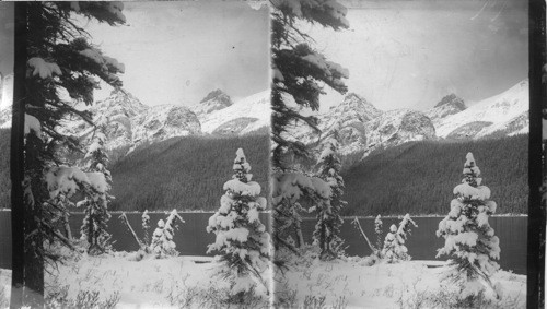 In wintry costume, castle crags. Lake Louise Laggan, Alberta, Canada