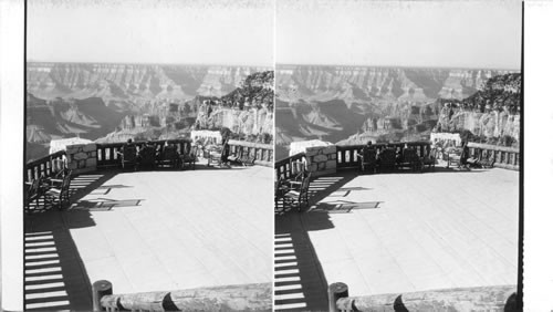 Grand Canyon, Ariz. Looking across Canyon from upper vernada of lodge. "Panchromatic"