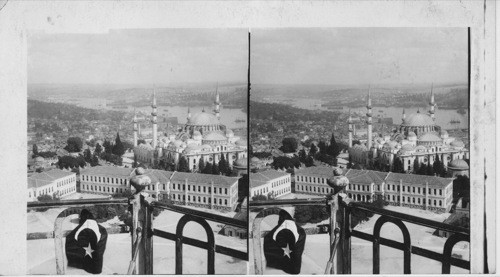 Stamboul’s great Suleiman Mosque, N. W. over Golden Horn to Pera. Turkey