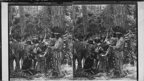 Capt. John Smith About to be Killed by Powhatan is Spared by the Plea of Pocahontas