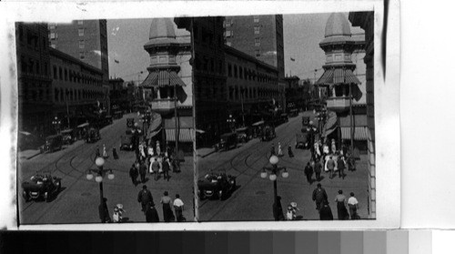 California. Looking east on Main St. from corner of San Joaquin Street, Stockton, Calif