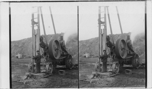 Drilling deep holes for blasting in Portland cement rock. Fogelsville, Pa