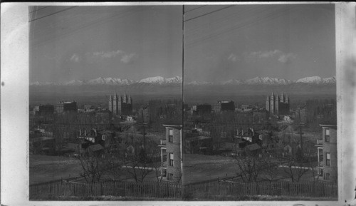 Salt Lake City Showing Temple Square and the Distant Mountains. Utah