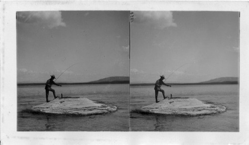 Fishing at the Hot Spring Cone in Yellowstone Lake. Yellowstone National Park. Cooking fish in hot spring isn't done anymore