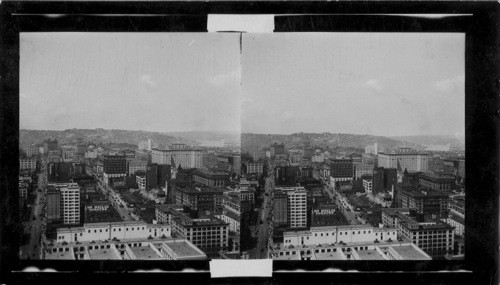 Looking North from Smith Bldg., showing some of Seattle's finest business and office buildings, also Lake Union and East Queen Anne Hill in distance