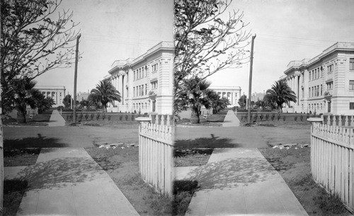 At right Fairfield High School- In background at left Sonoma Co. Court House- in Centre [er]- County Jail