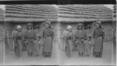 Dwarf-like Ainu women and children, Island of Yezo, Japan