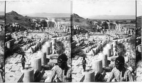 In splendid Ephesus; looking from theatre terrace to “library”. Ephesus. Bibical Asia Minor