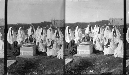 Women in white visiting the tombs daily to mourn, Palestine