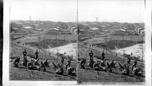 Barracks at Camp Devens on Hillside writing Letters, Ayer, Mass