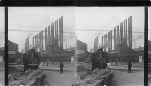 Modern Steel Mill - Exterior. A forest of stacks - the yard of the Great Homestead Steel Works. Penna