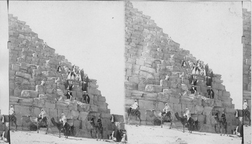 Climbing Cheops. (Pyramid). Egypt